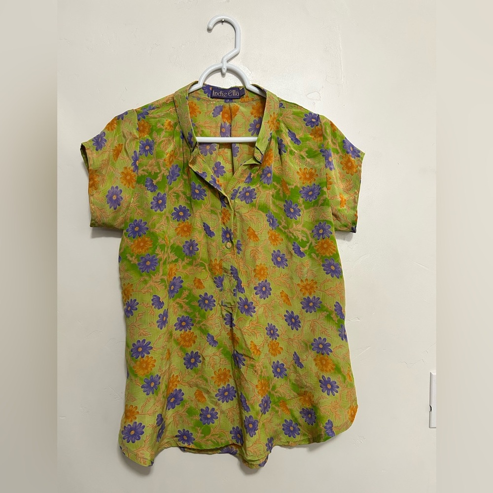 Indie Ella silk floral top 1970s style floral small‎ medium